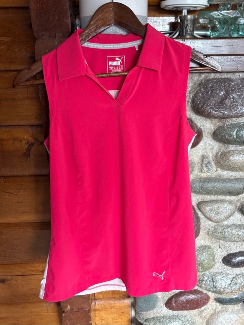 Puma Golf Dual Colour Sleeveless Polo Tank Top Pink Pink Womens Small